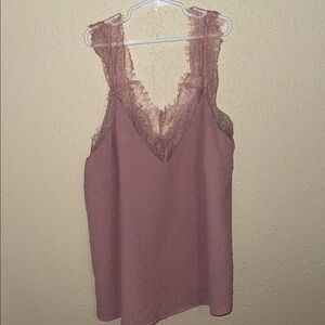 Lace Trim V-Neck Sleeveless Top - Dusty Rose
